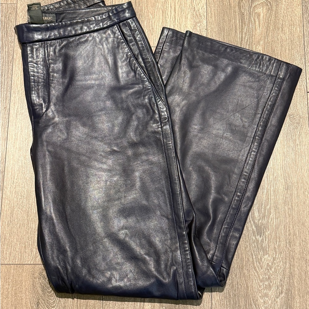 Real Leather Wide-Leg Pants